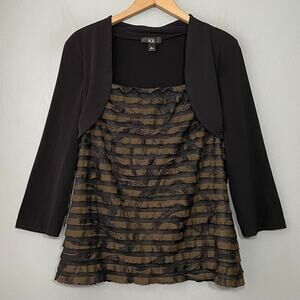 AGB Whimsigoth Layered Top Size L Black Shimmer Brown Vamp Ruffled Fairy Goth